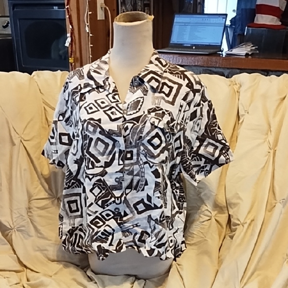 Chico's Brown And Cream Geometric Button Down Shirt